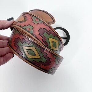 MOSSIMO Supply Co. Western Aztec Printed Brown Leather Belt Size Large